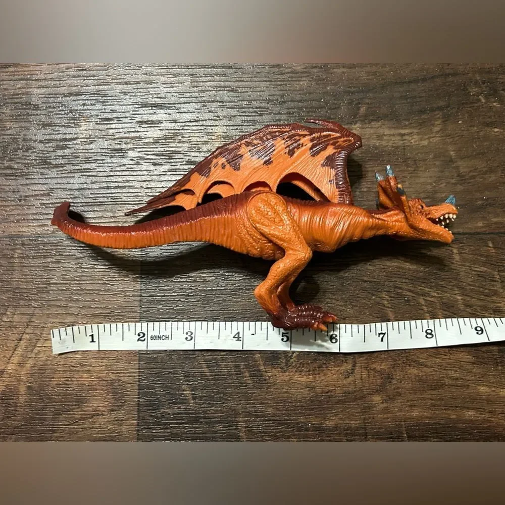 KID GALAXY Winged Horned Dragon Poseable Action Figure Red Orange